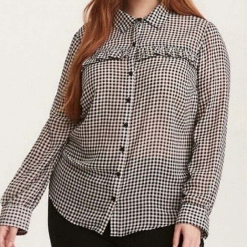 Torrid NWT! Plaid Gingham Checked Ruffled Sheer Blouse